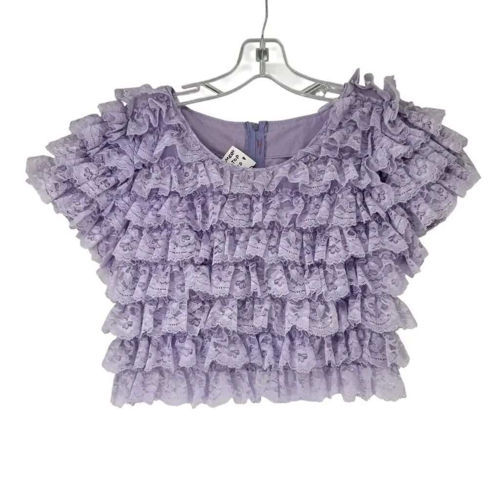 Bloomer Top Full Ruffle Vintage Handmade Reworked Top Purple XS Coquette Cropped